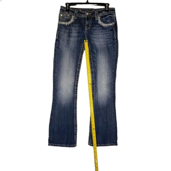 Miss Me Relaxed Bootcut Denim Jeans Blue Rhinestone Pockets Womens Size 26 - Picture 9 of 12